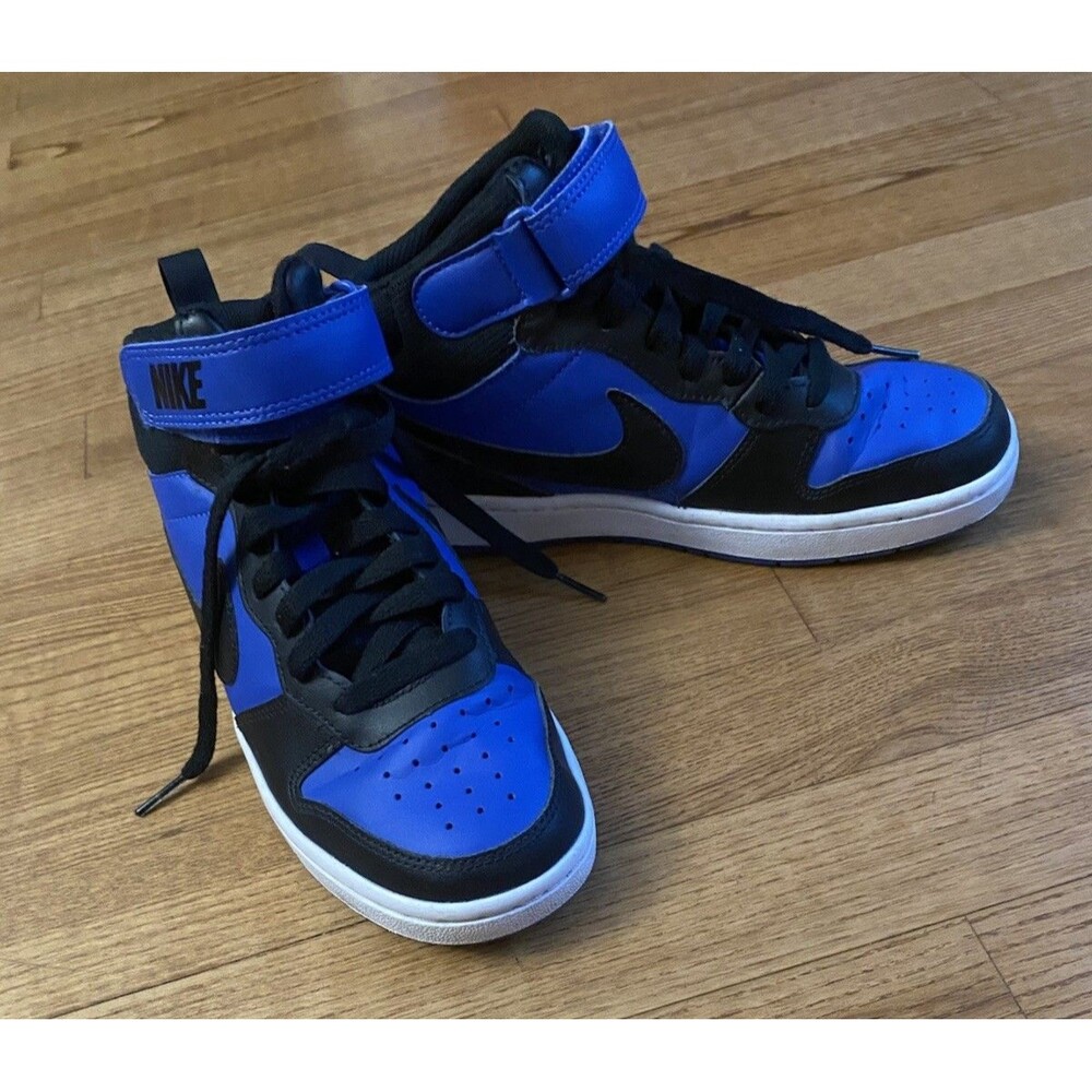 Nike Court Borough Mid 2 Blue Black Kids Boys Sneakers Shoes High Top Siz 4Y EUC
